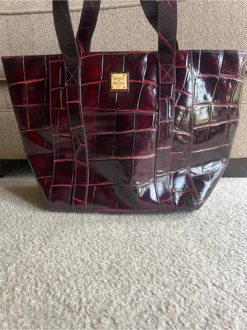 Dooney & Bourke Patent Croc-Embossed Burgundy Tote